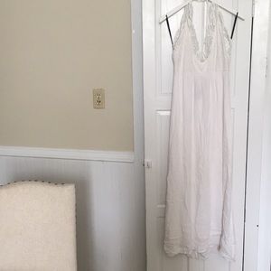 White linen and lace maxi dress